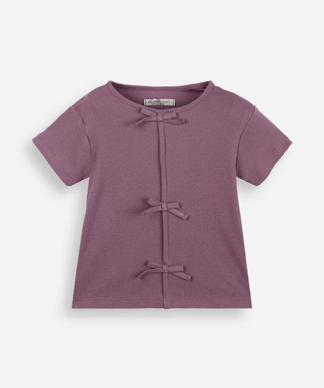 blusa infantil de algodão com laços canelada roxo