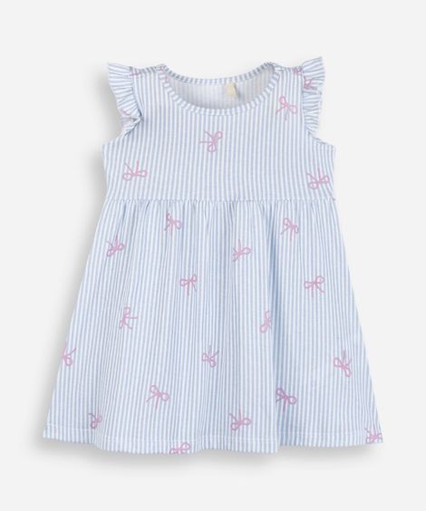 vestido midi infantil listrado com lacinho azul