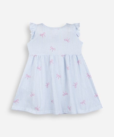 vestido midi infantil listrado com lacinho azul
