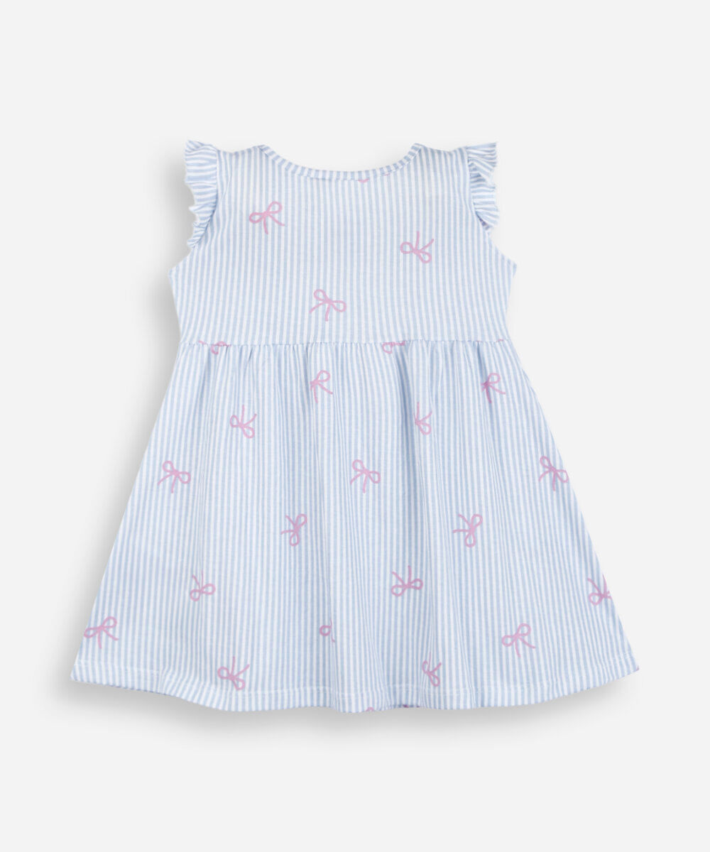 vestido midi infantil listrado com lacinho azul