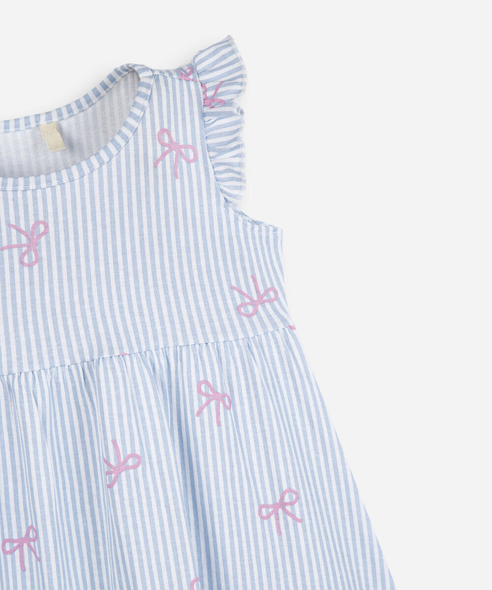 vestido midi infantil listrado com lacinho azul