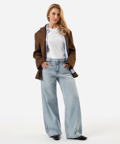 calça jeans oversized cintura média azul