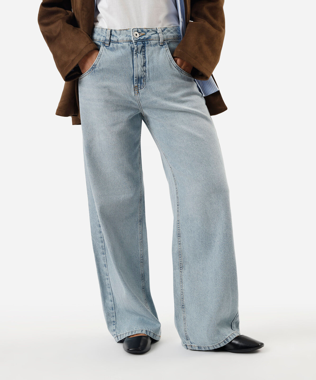 calça jeans oversized cintura média azul