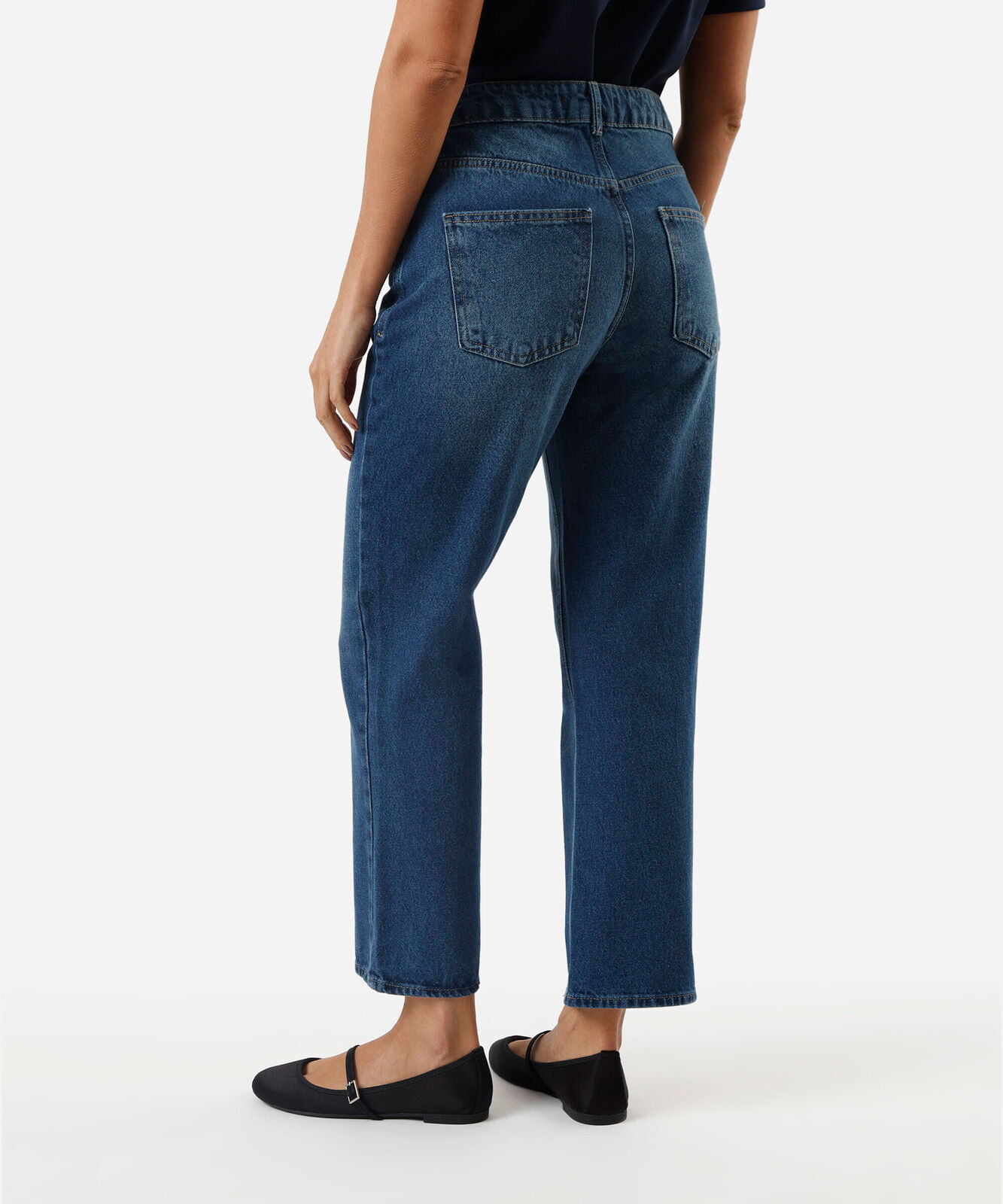 calça reta cropped feminina jeans cintura alta azul