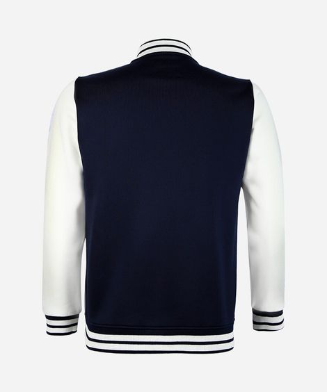 jaqueta bomber college juvenil de moletom com bordado azul