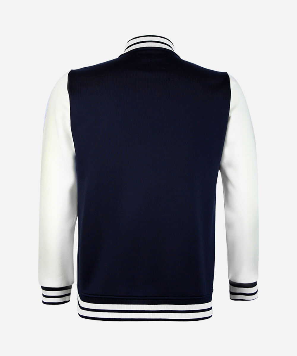 jaqueta bomber college juvenil de moletom com bordado azul