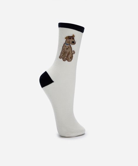 meia feminina cano alto cachorro off white