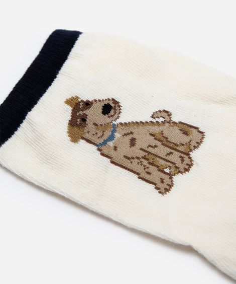 meia feminina cano alto cachorro off white