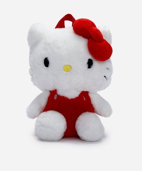 mochila infantil pelúcia hello kitty branca