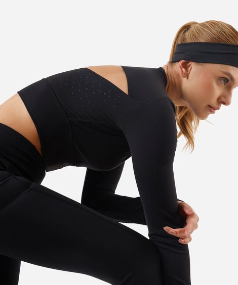 cropped feminino de poliamida esportivo ace com recorte preto