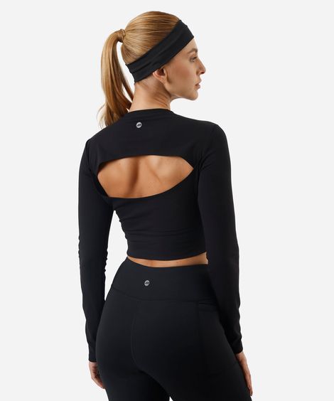 cropped feminino de poliamida esportivo ace com recorte preto