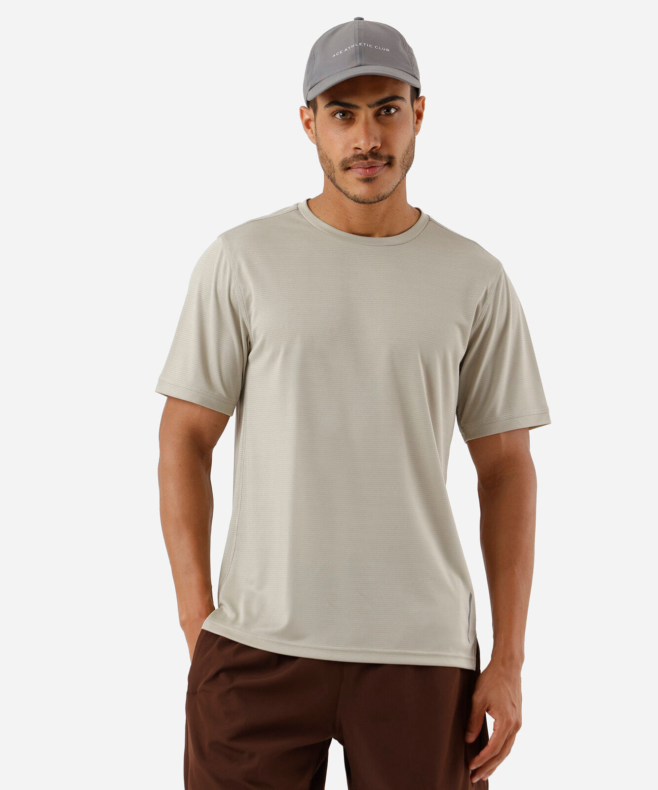 camiseta masculina quadriculada esportiva bege