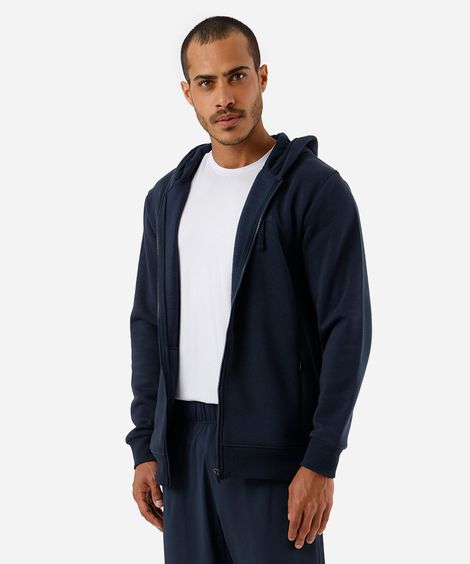 jaqueta masculina de moletom esportiva ace com capuz e bolso azul