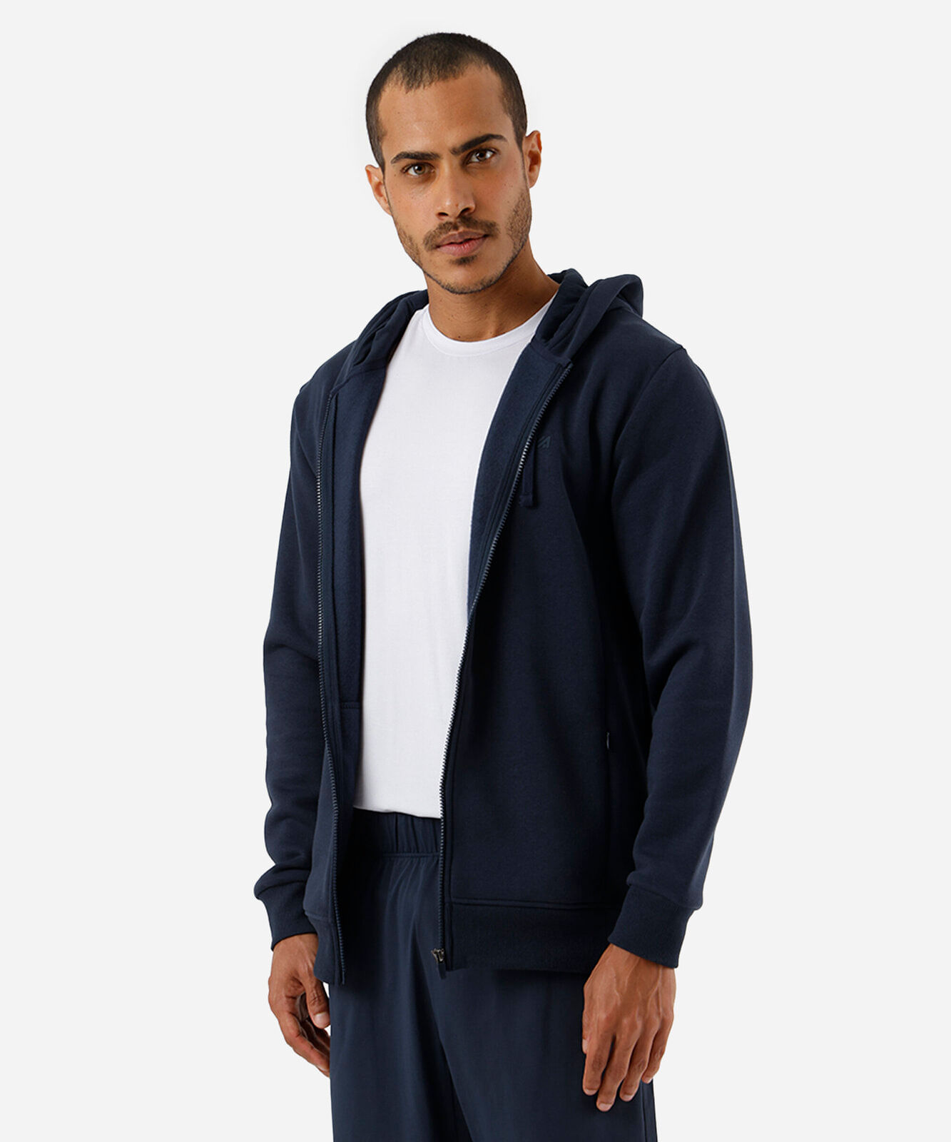 jaqueta masculina de moletom esportiva com capuz e bolso azul