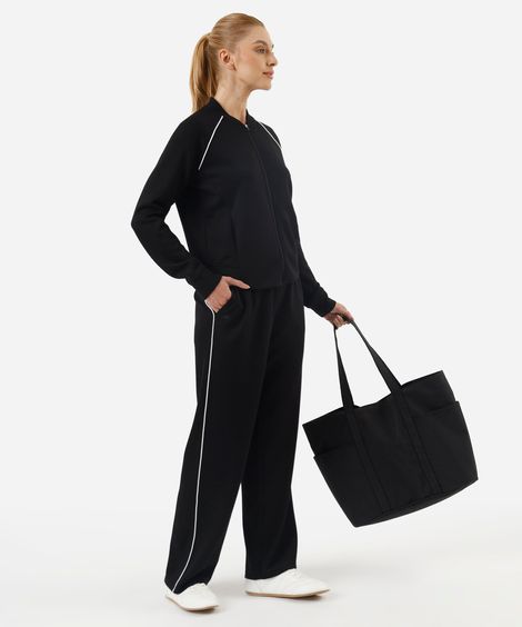 calça reta feminina esportiva com nervura preta