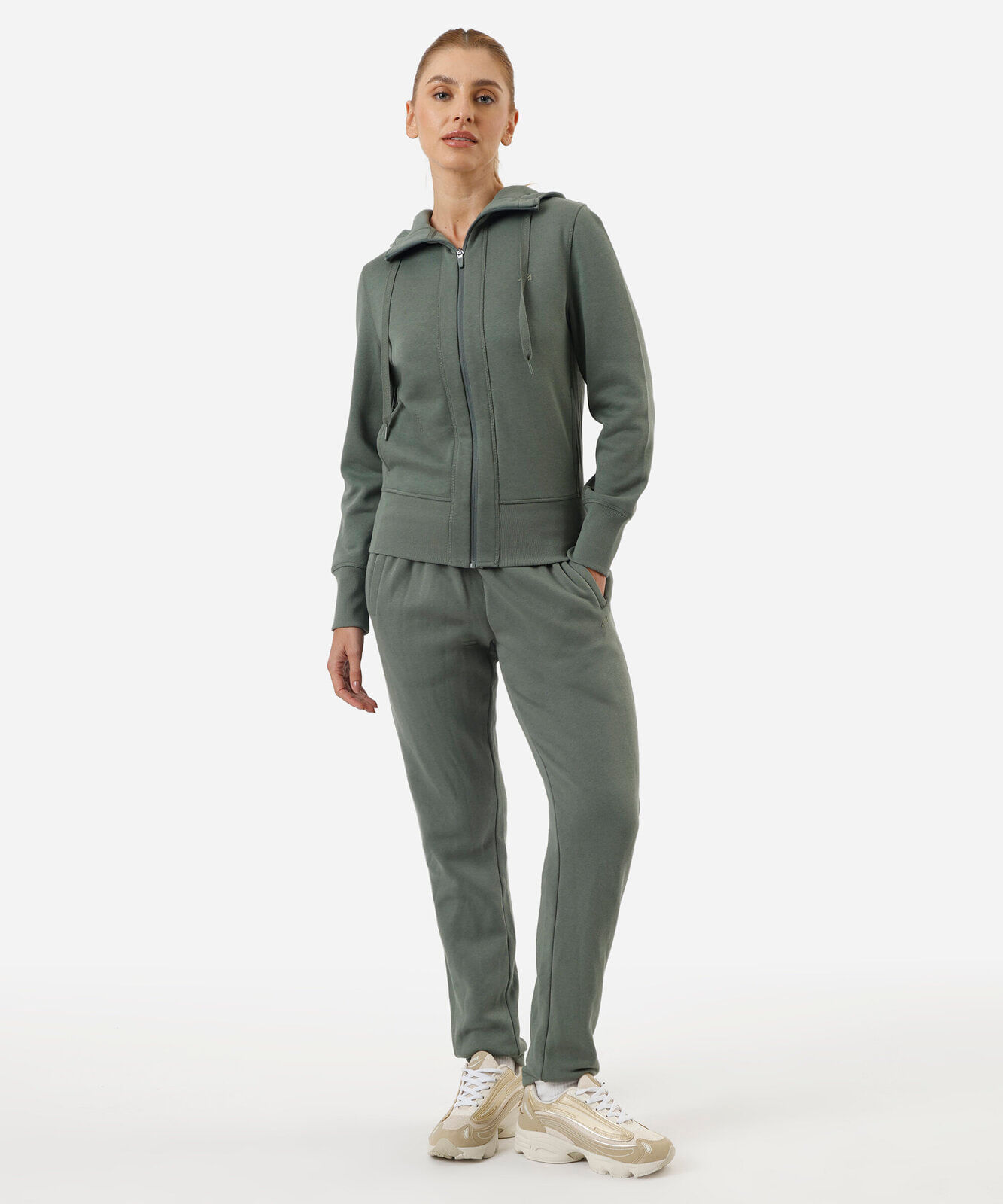 jaqueta feminina de moletom esportiva ace com capuz verde