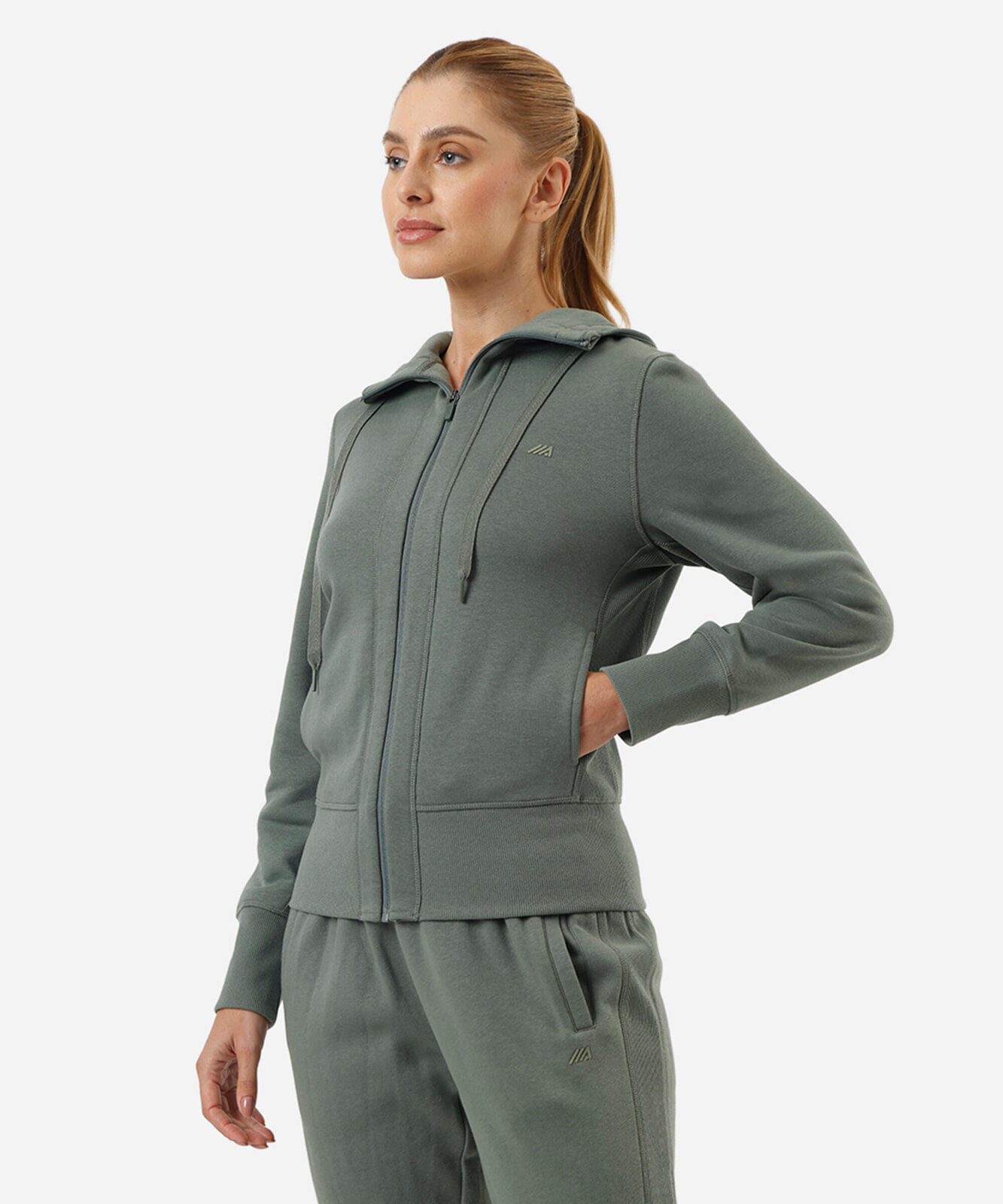 jaqueta feminina de moletom esportiva ace com capuz verde