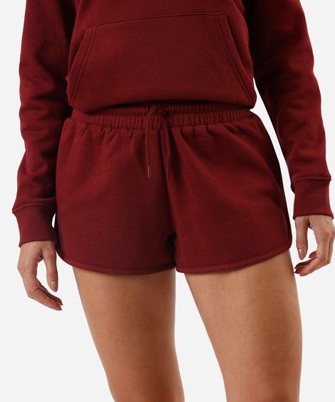 short de moletom cintura média esportivo vinho