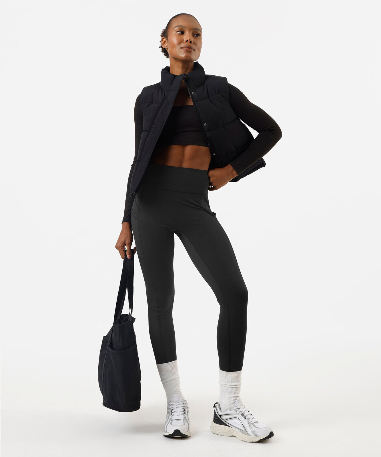 colete puffer feminino esportivo oversized preto