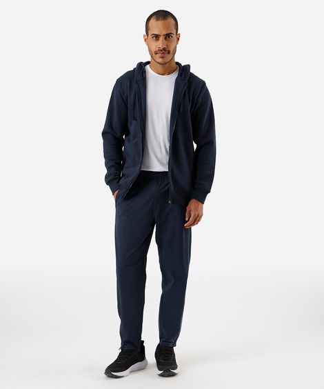 calça reta masculina esportiva com zíper na barra azul