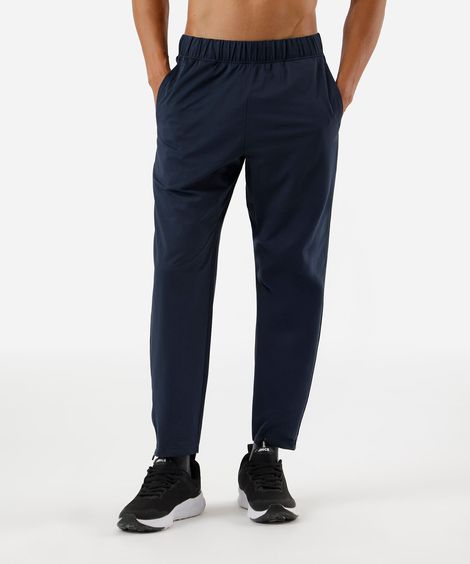 calça reta masculina esportiva com zíper na barra azul