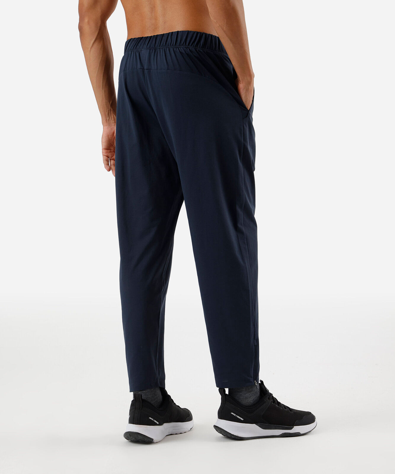 calça reta masculina esportiva com zíper na barra azul
