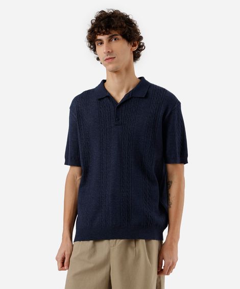 polo box fit masculina texturizada azul