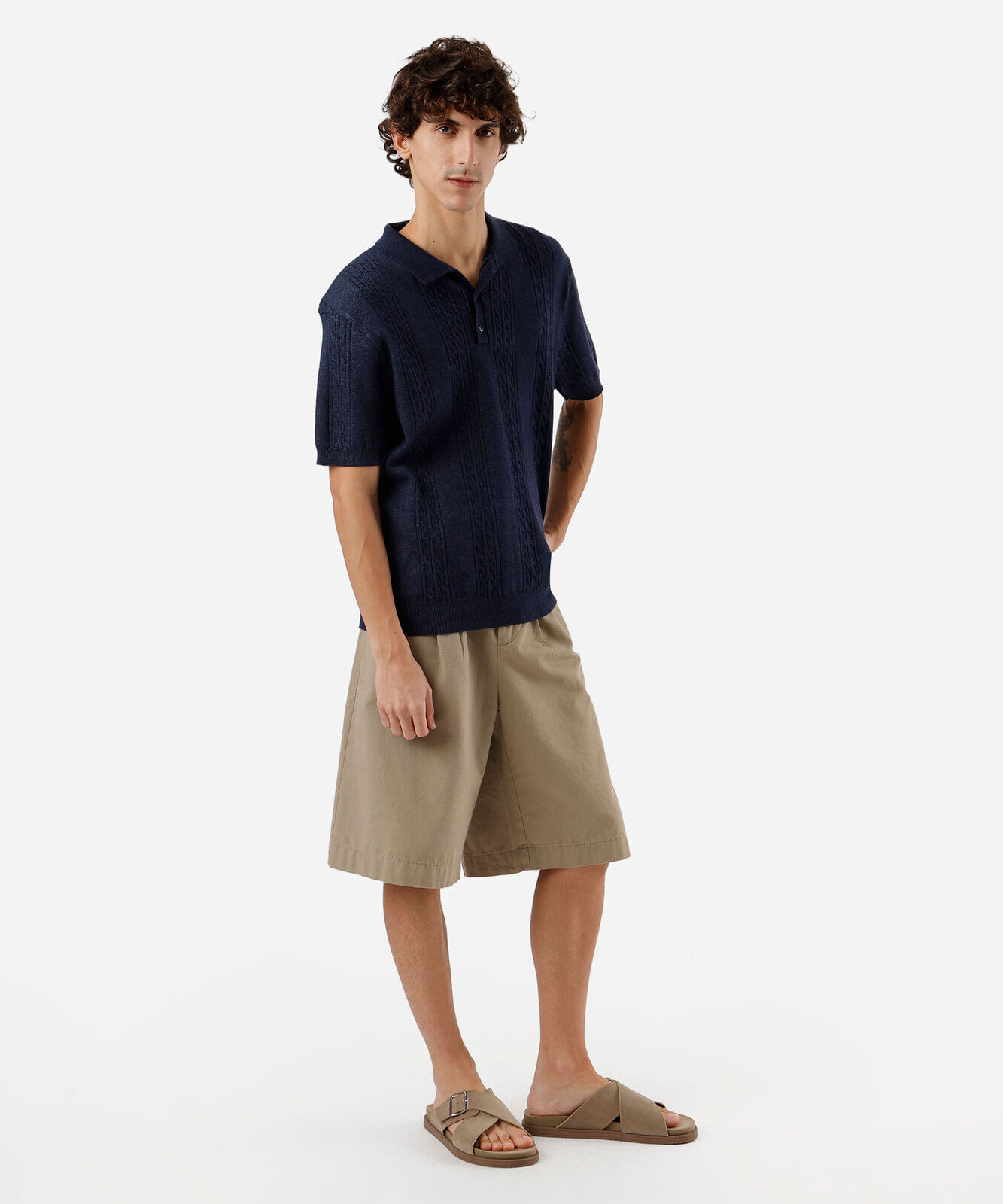 polo box fit masculina texturizada azul