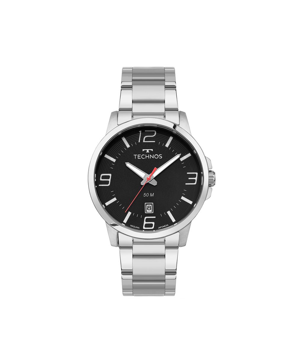 relógio masculino technos analógico calendário 2315lba 1p prateado