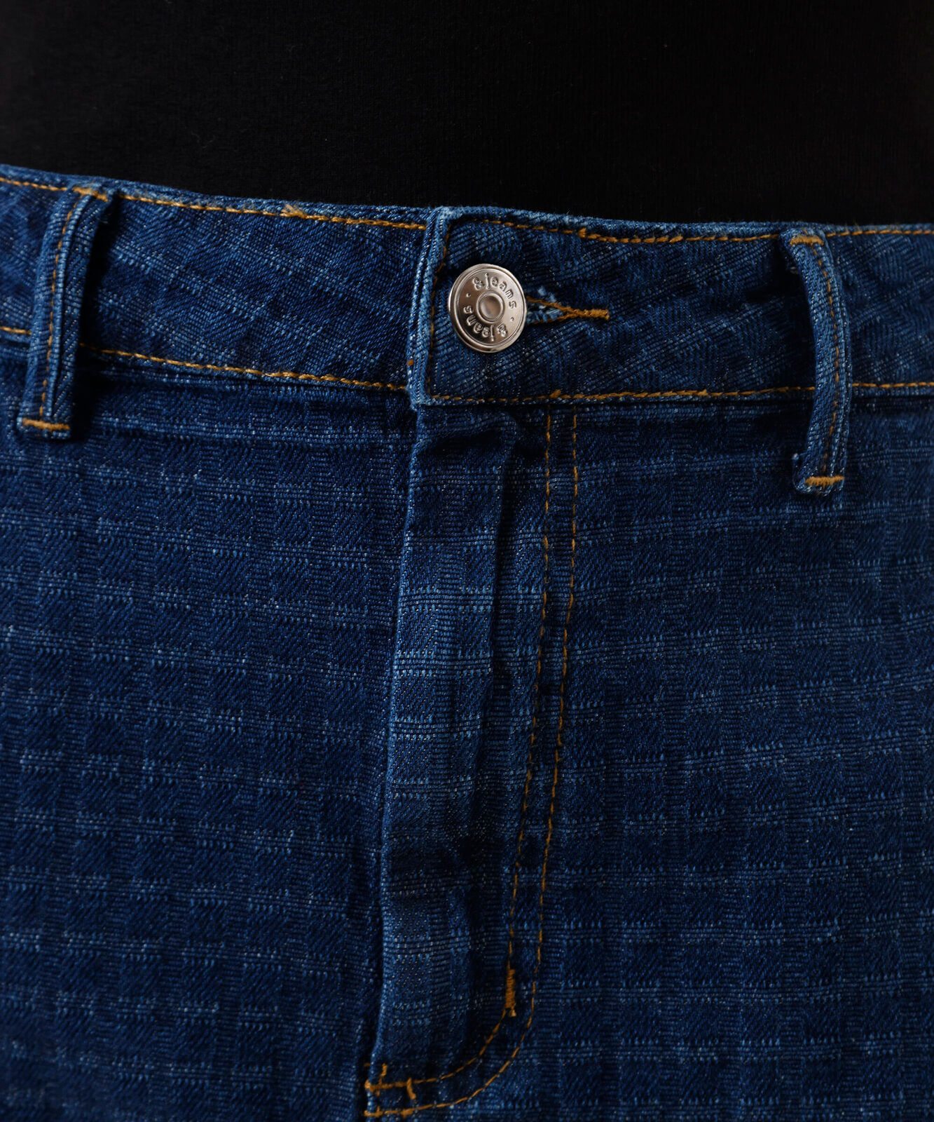 minissaia feminina jeans xadrez cintura média azul