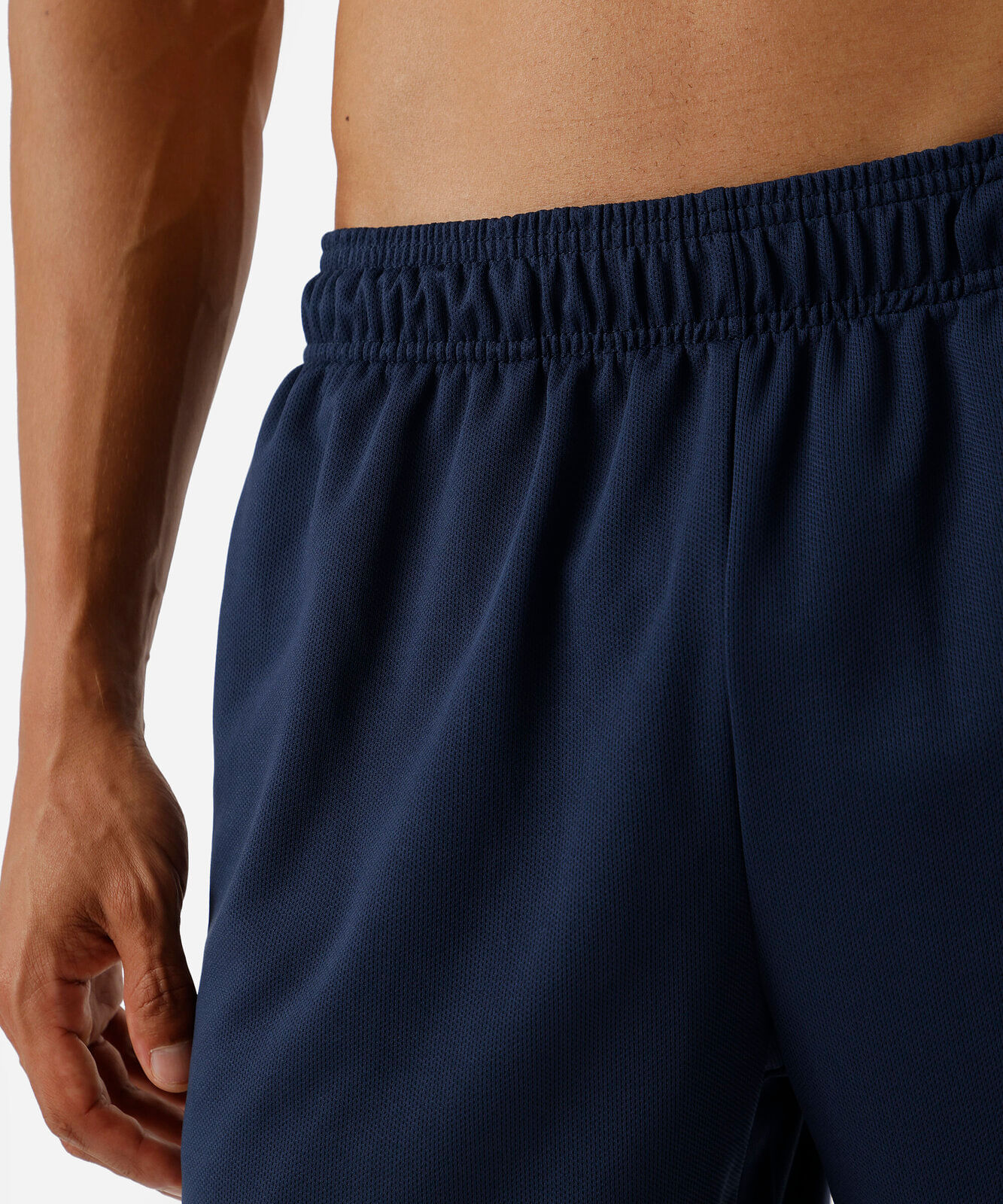 short masculino esportivo texturizado com recorte azul