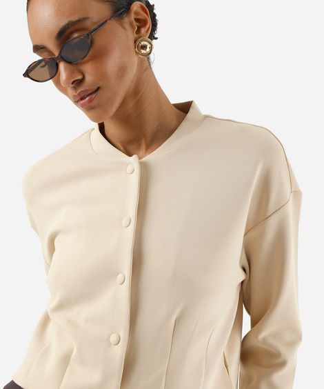 jaqueta bomber cropped feminina canelada bege