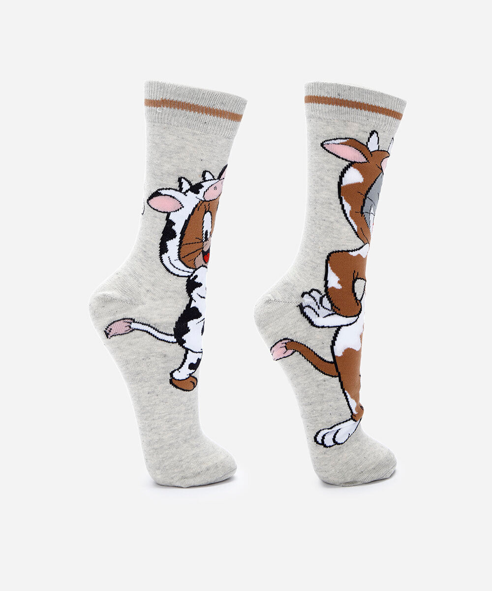 meia divertida cano alto tom jerry off white