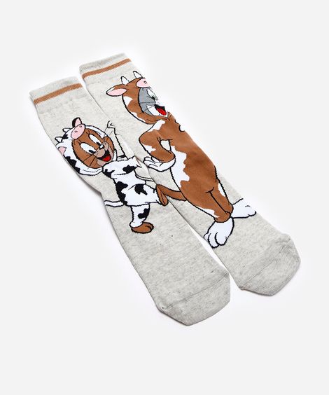 meia divertida cano alto tom jerry off white