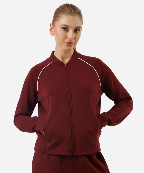 jaqueta feminina esportiva com nervura vinho