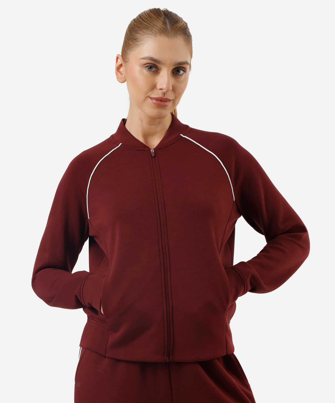 jaqueta feminina esportiva com nervura vinho