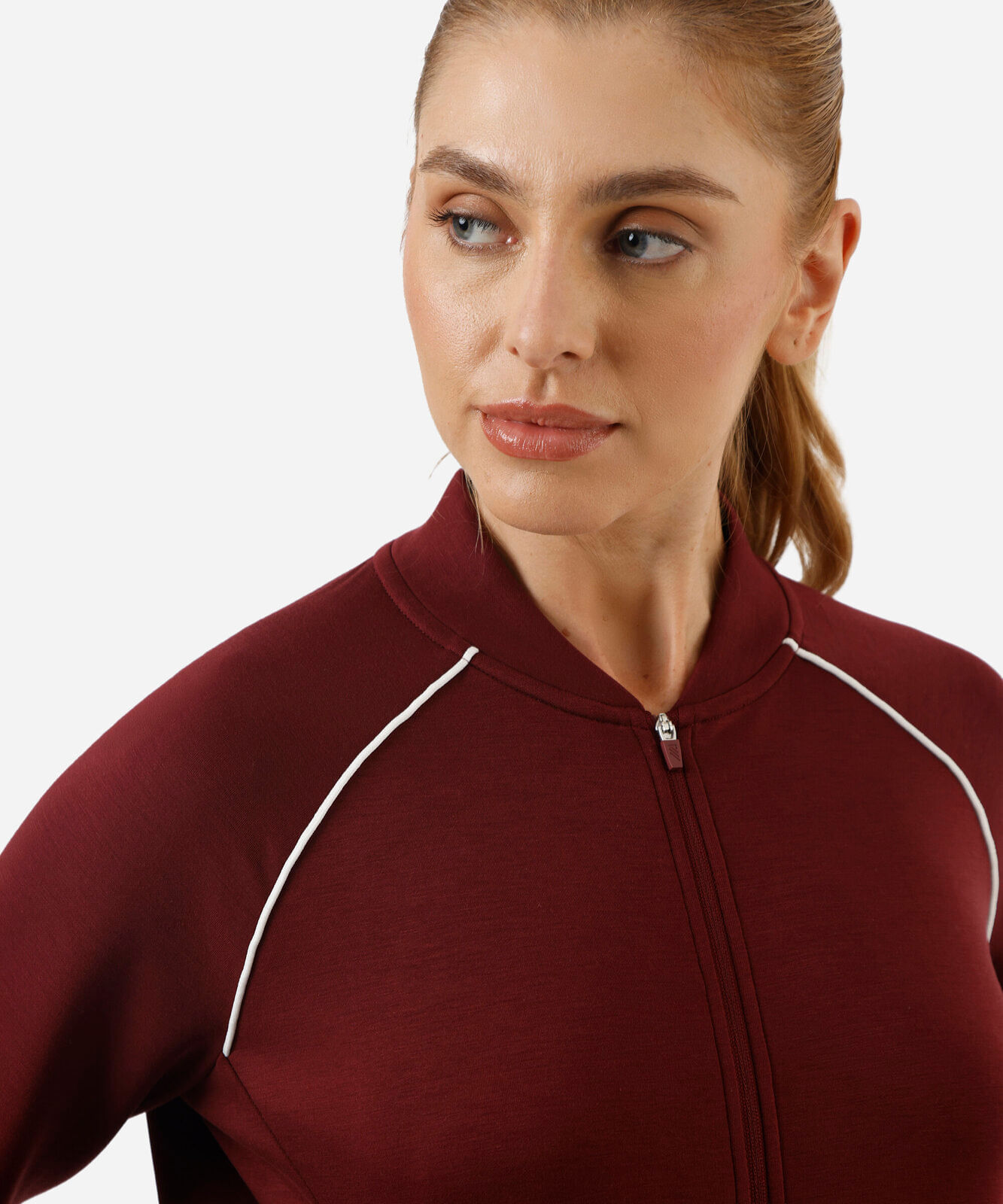 jaqueta feminina esportiva com nervura vinho
