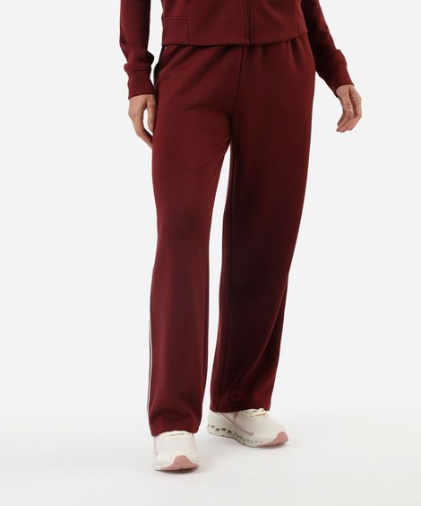 calça reta feminina esportiva com nervura vinho