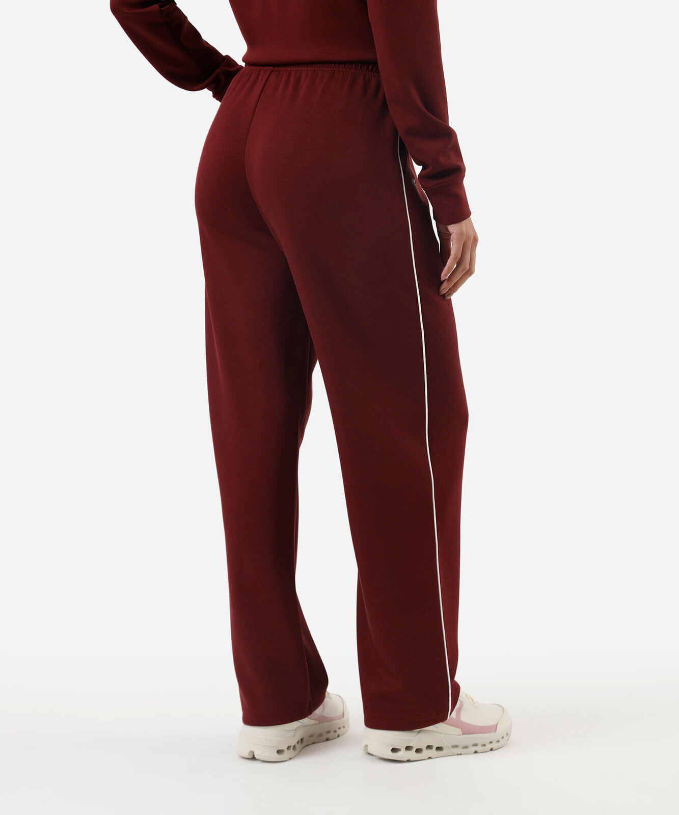 calça reta feminina esportiva com nervura vinho