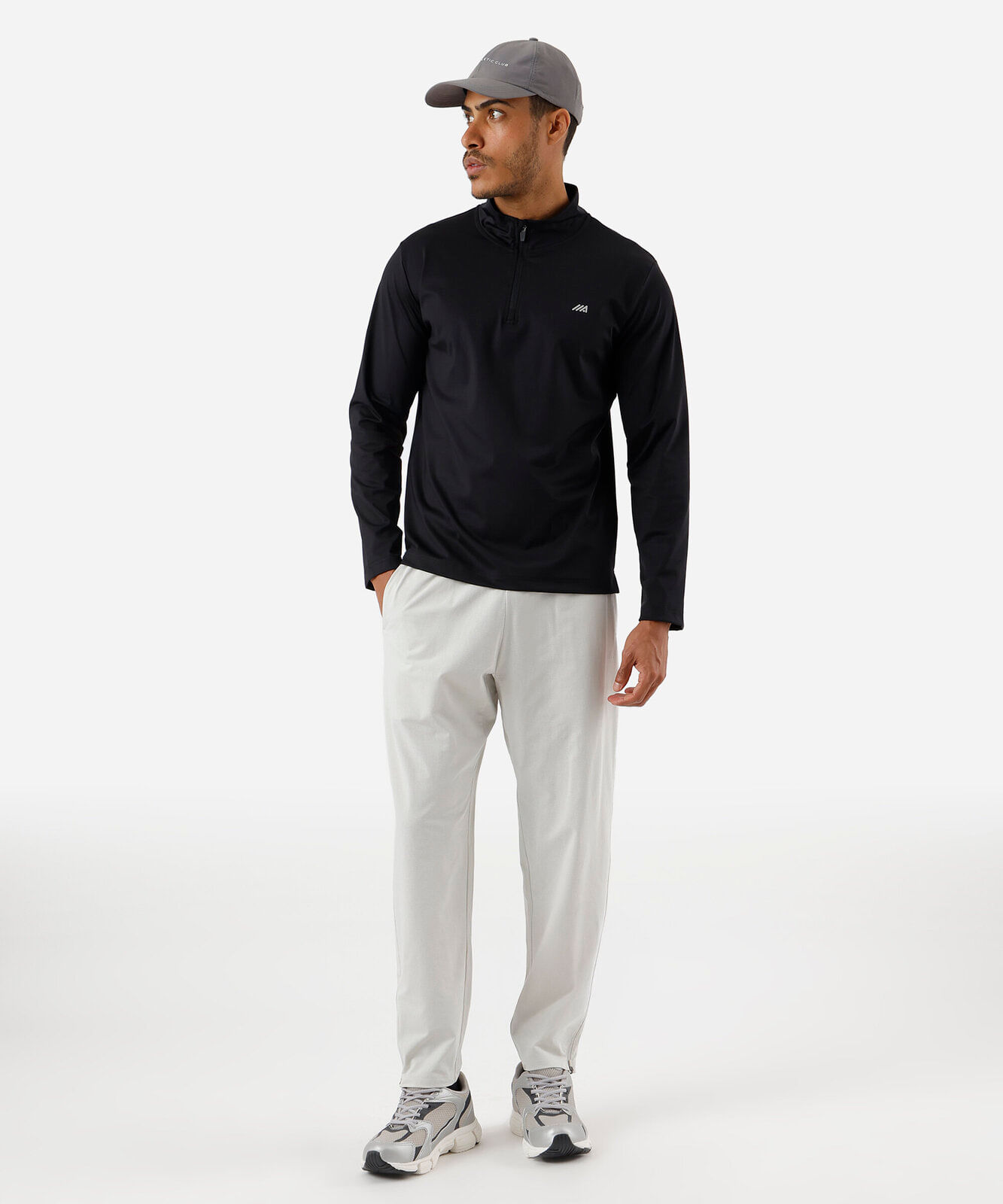 calça reta masculina esportiva com zíper na barra cinza