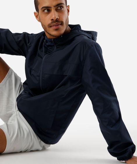 jaqueta masculina corta vento com capuz esportiva azul