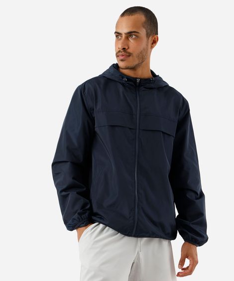 jaqueta masculina corta vento com capuz esportiva azul