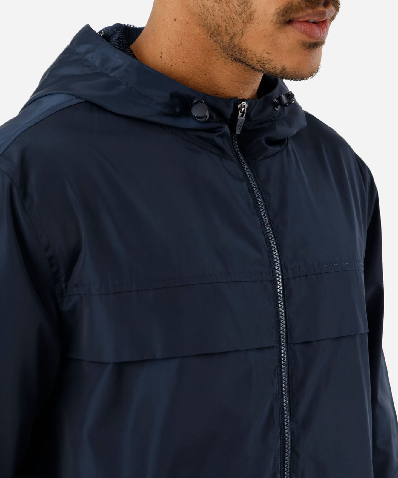 jaqueta masculina corta vento com capuz esportiva azul