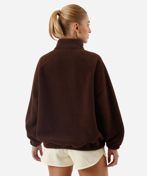 jaqueta bomber feminina de sherpa esportiva marrom