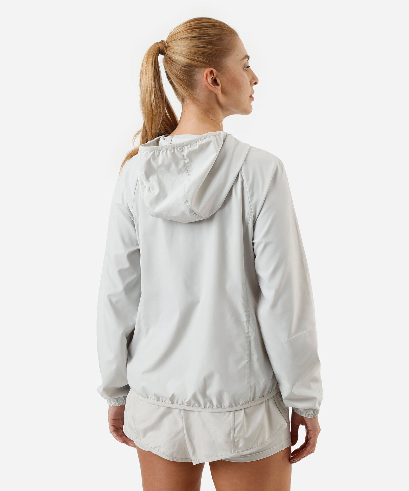 jaqueta feminina corta vento com capuz cinza