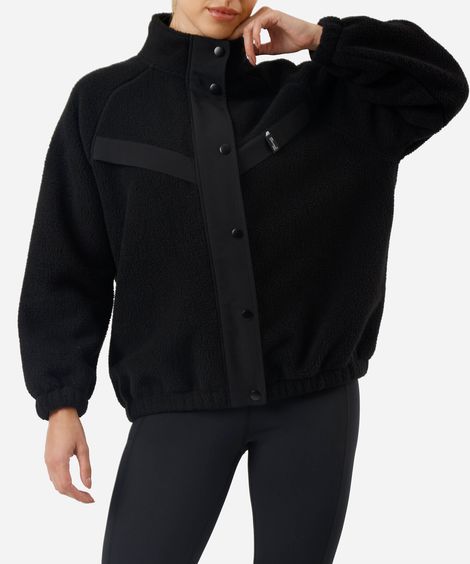 jaqueta bomber feminina de sherpa esportiva preta