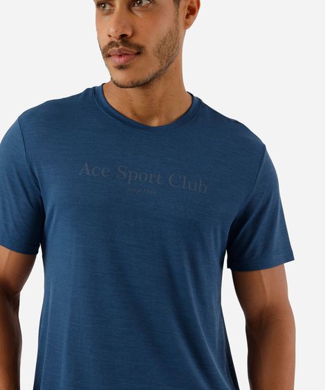 camiseta masculina esportiva de poliamida estampada azul