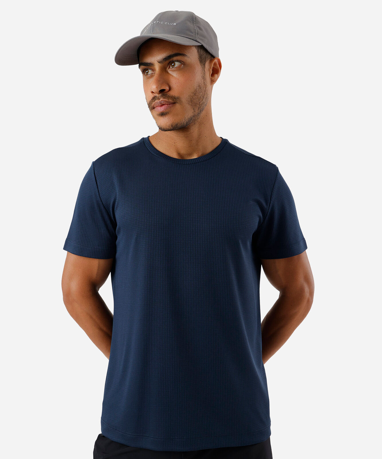 camiseta masculina esportiva quadriculada azul