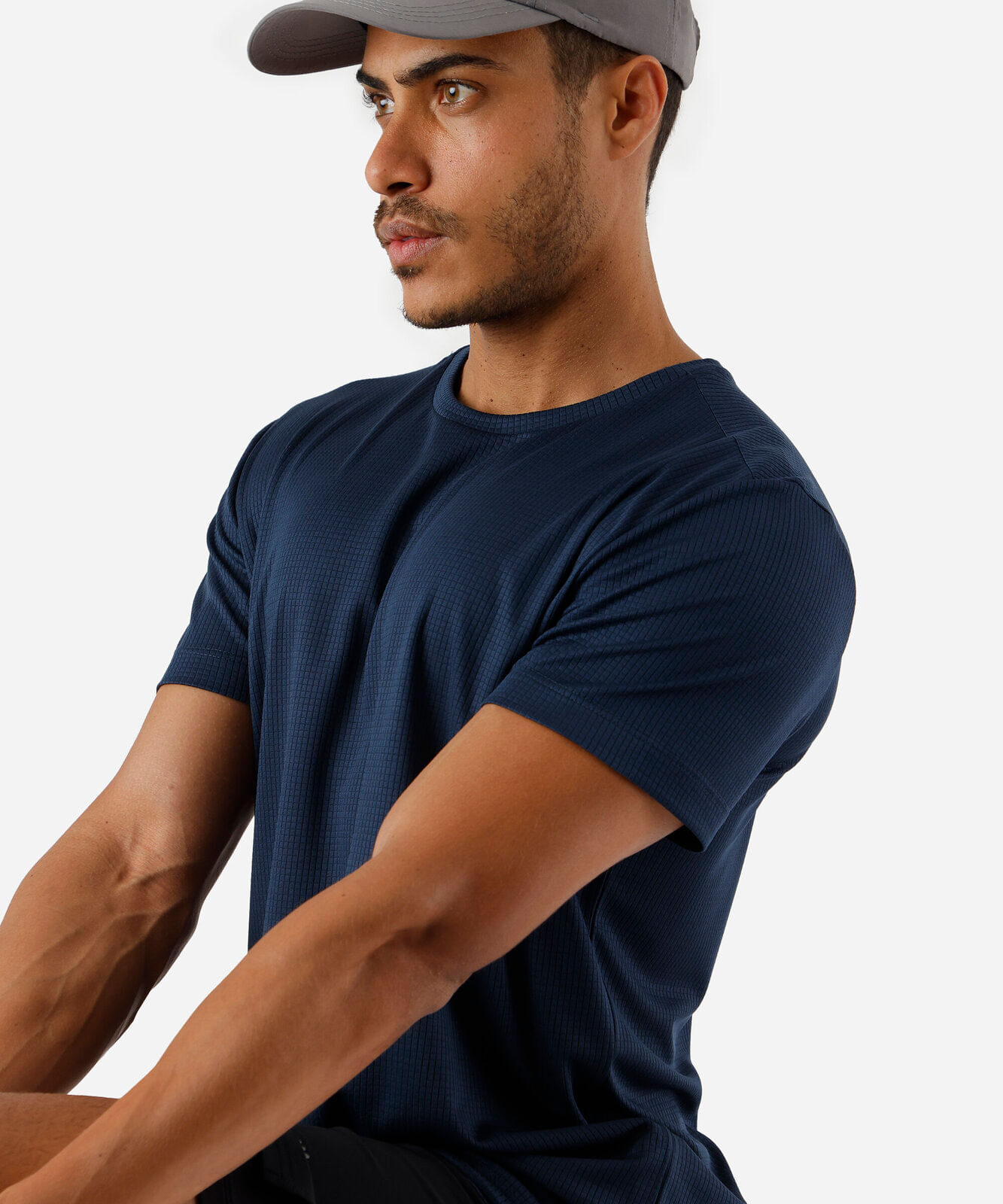 camiseta masculina esportiva quadriculada azul