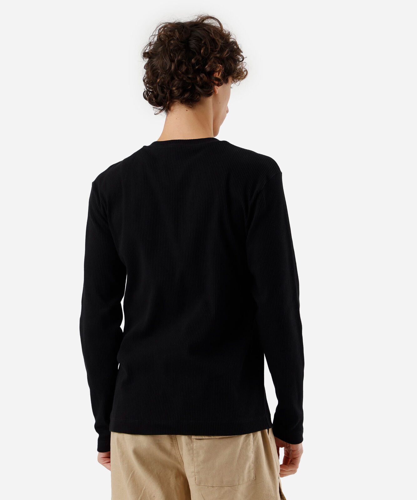 camiseta slim fit masculina de algodão manga longa canelada preta